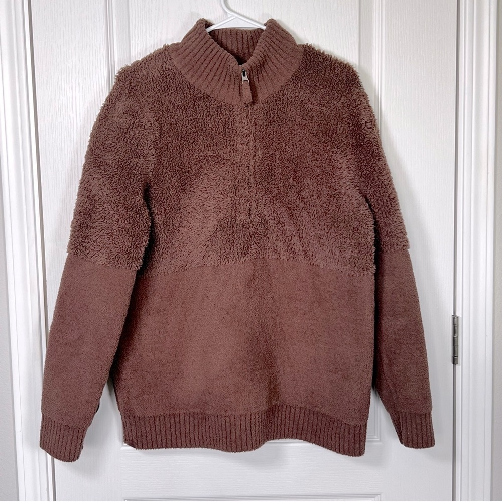 Barefoot Dreams Cozy Chic Pullover Half Zip Women’s Sweater Brown Size Large